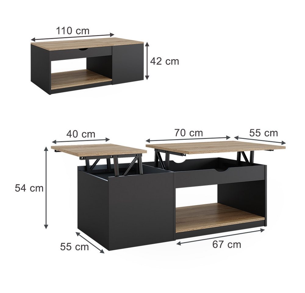 Vicco Couchtisch Avela, Schwarz/Sonoma, 110 x 110 cm (1-St) – Bild 3 von 5