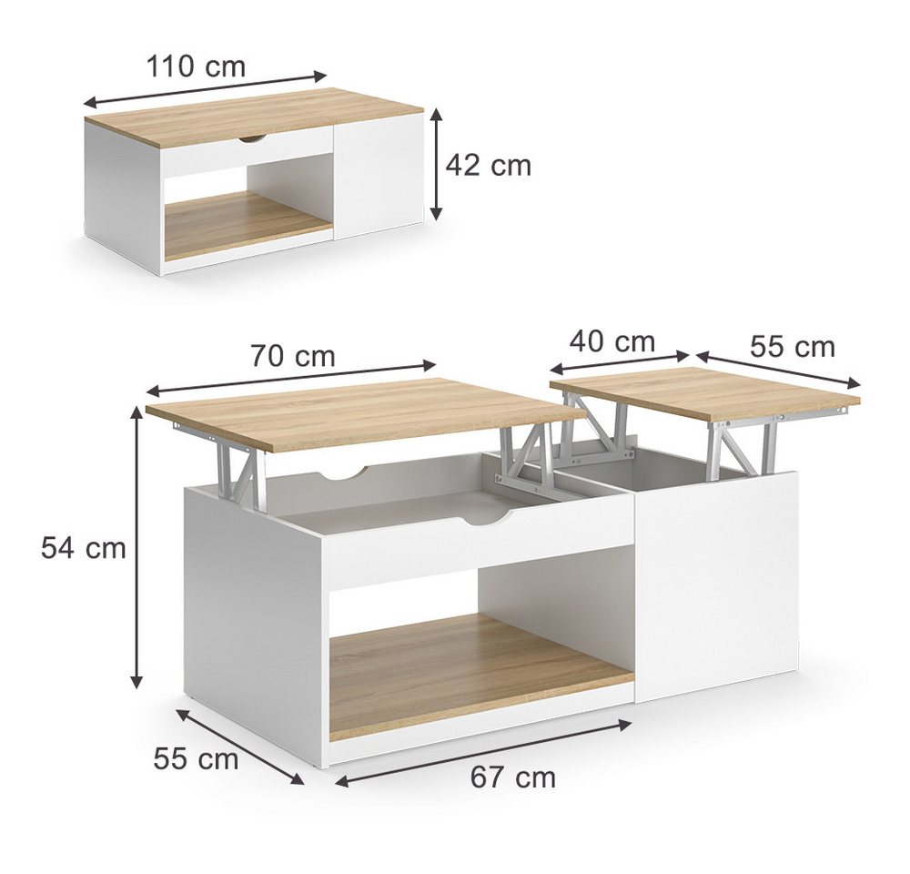 Vicco Couchtisch Avela, Weiß/Sonoma/Weiß, 55 x 110 cm (1-St) – Bild 3 von 5
