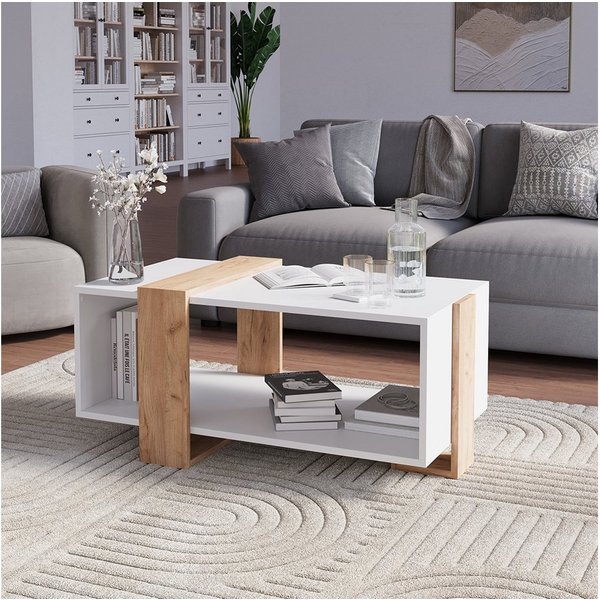 Vicco Couchtisch Aven, Weiß/Goldkraft Eiche, 91.5 x 52 cm (1-St)