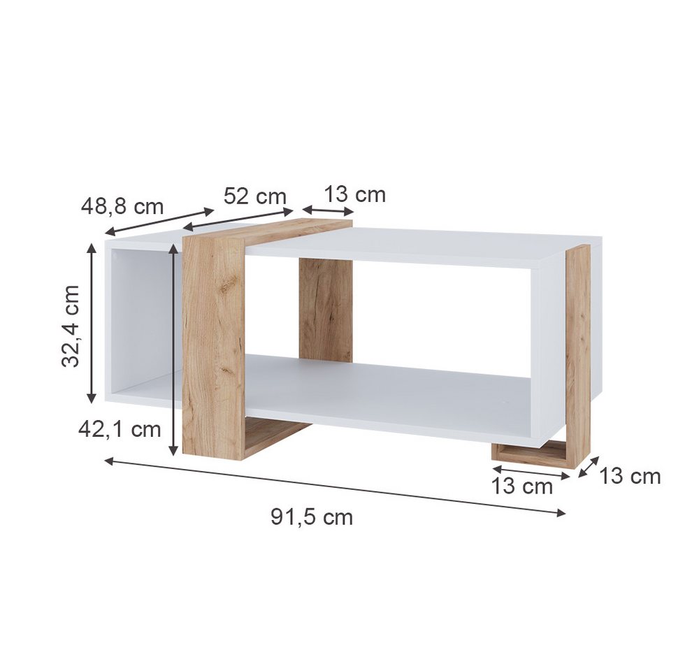 Vicco Couchtisch Aven, Weiß/Goldkraft Eiche, 91.5 x 52 cm (1-St) – Bild 3 von 5