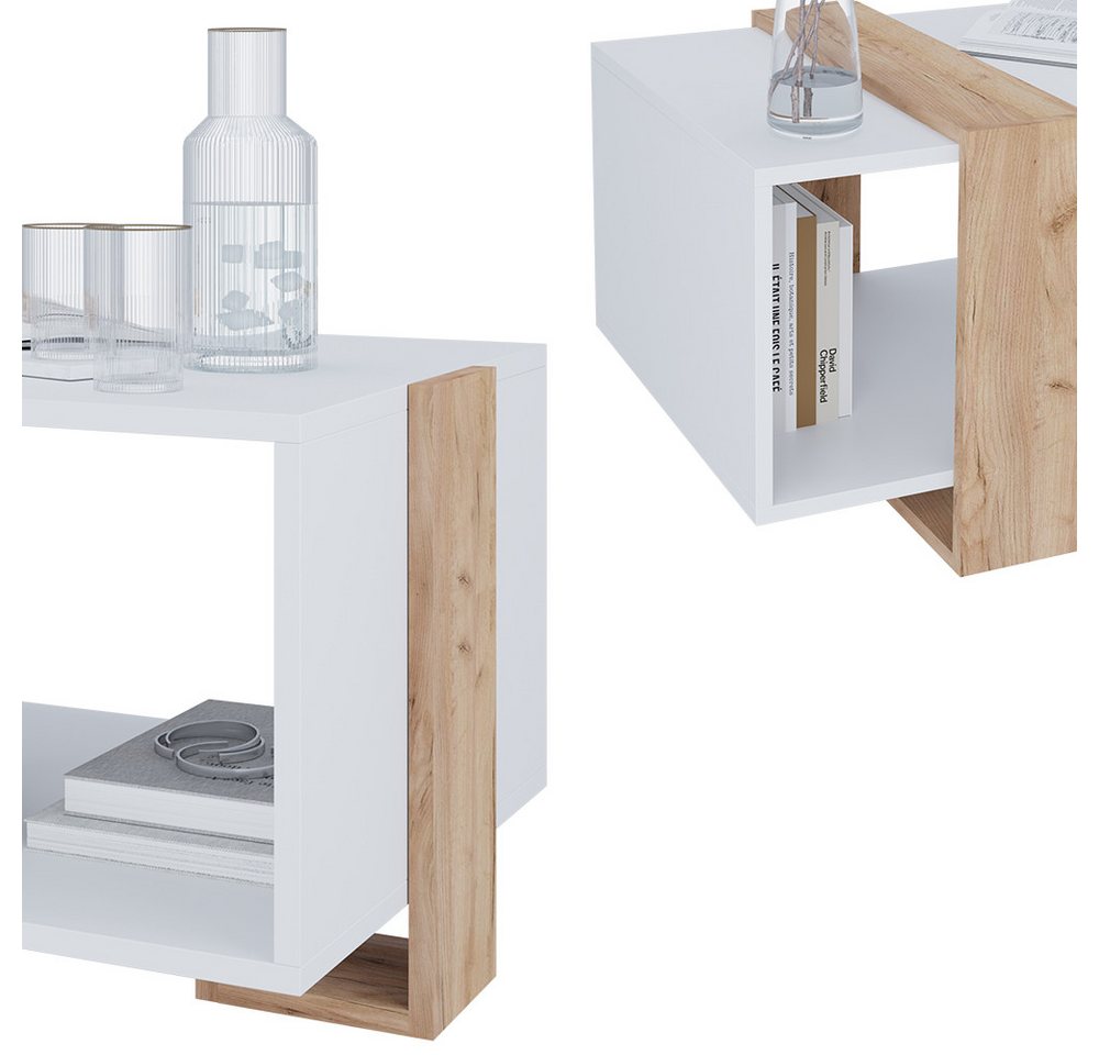 Vicco Couchtisch Aven, Weiß/Goldkraft Eiche, 91.5 x 52 cm (1-St) – Bild 5 von 5