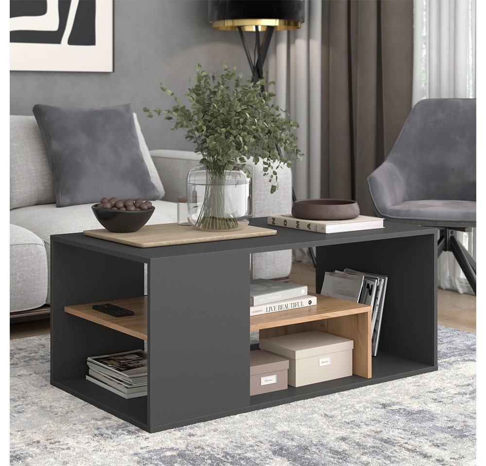 Vicco Couchtisch Edgar, Anthrazit/Goldkraft Eiche, 110 x 59 cm (1-St) – Bild 4 von 5