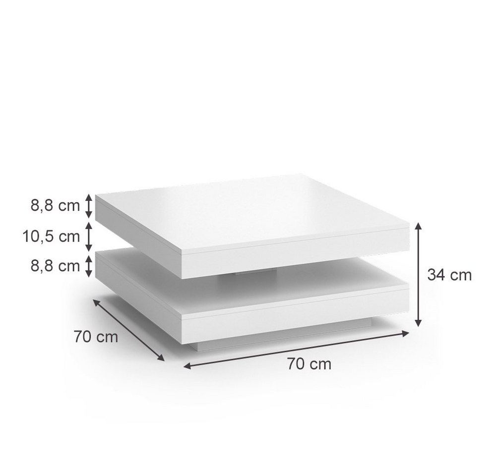 Vicco Couchtisch Elias, Weiß, 70 x 70 cm (1-St), Kippbar – Bild 3 von 5