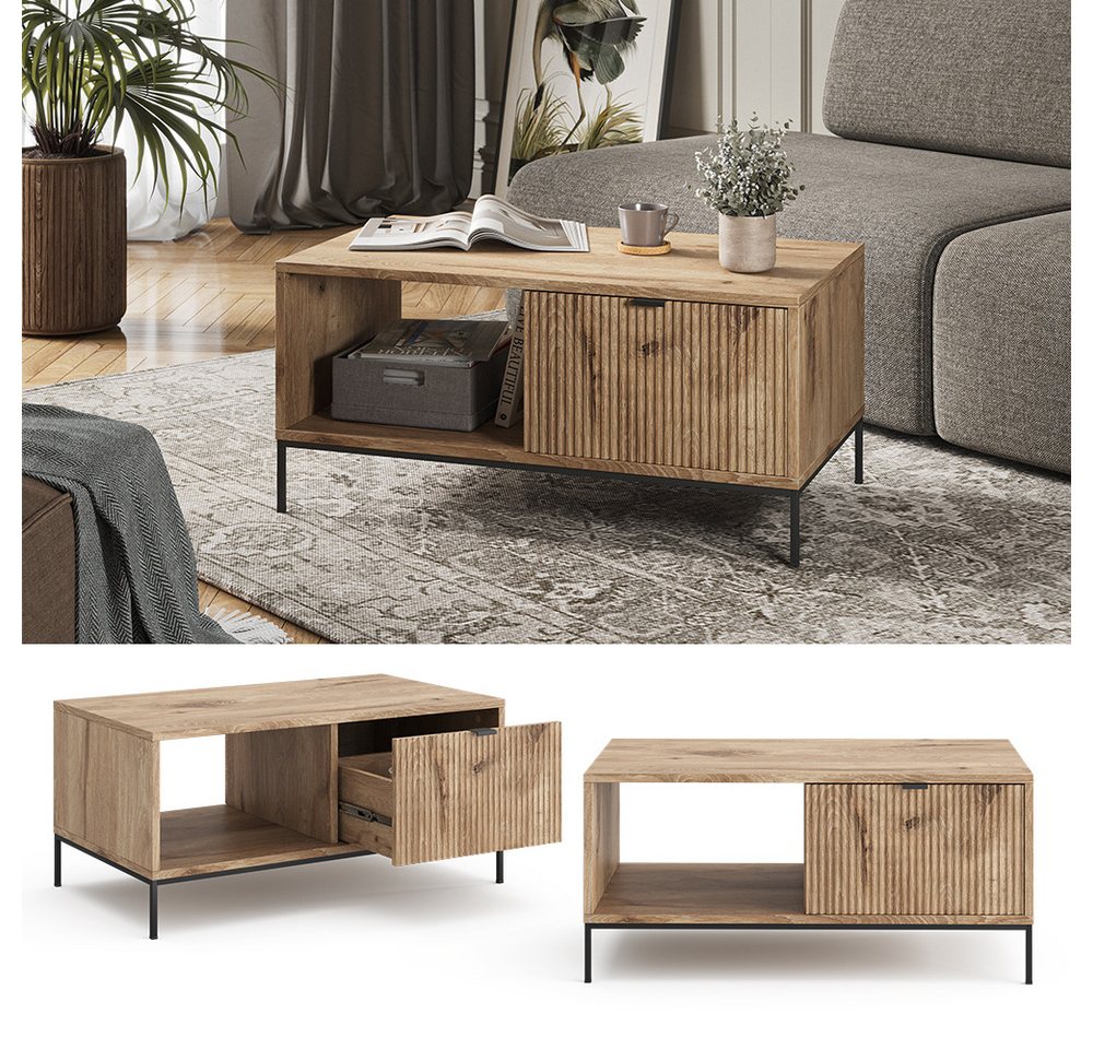 Vicco Couchtisch Eliza, Viking Oak, 90 x 50 cm mit einer Schublade (1-St) – Bild 3 von 5