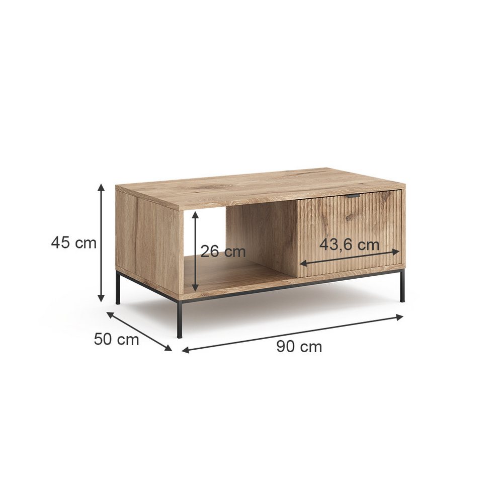 Vicco Couchtisch Eliza, Viking Oak, 90 x 50 cm mit einer Schublade (1-St) – Bild 4 von 5
