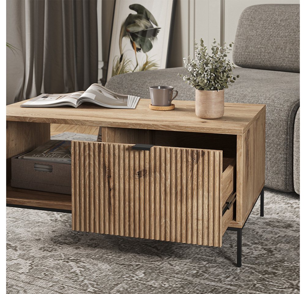 Vicco Couchtisch Eliza, Viking Oak, 90 x 50 cm mit einer Schublade (1-St) – Bild 5 von 5