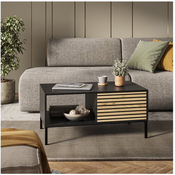 Vicco Couchtisch Eliza, Schwarz/Eiche, 90 x 50 cm mit einer Schublade (1-St)