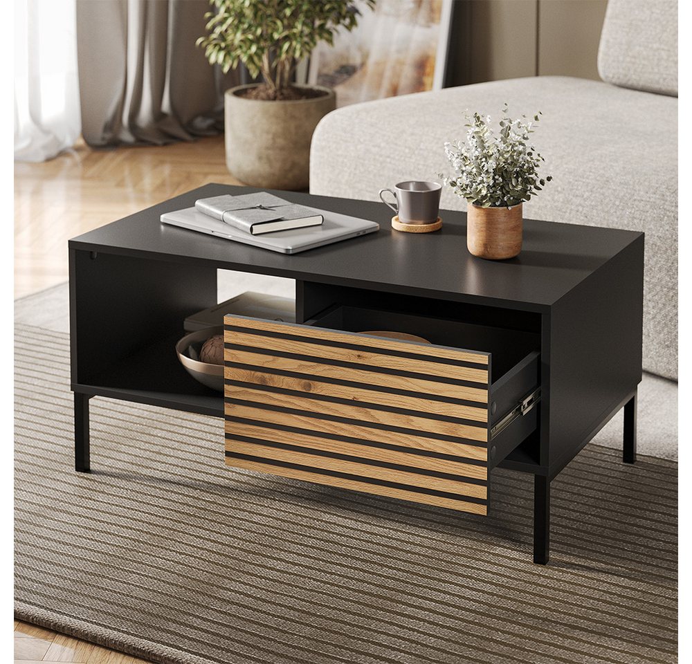 Vicco Couchtisch Eliza, Schwarz/Eiche, 90 x 50 cm mit einer Schublade (1-St) – Bild 4 von 5