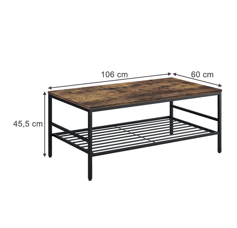 Vicco Couchtisch Fyrk, Goldkraft Eiche/Schwarz, 106 x 60 cm mit Ablage (1-St) – Bild 3 von 5