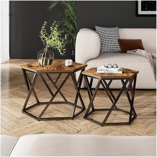 Vicco Couchtisch Fyrk, Eiche rustikal, 57 x 57 cm 2er-Set (2-St)