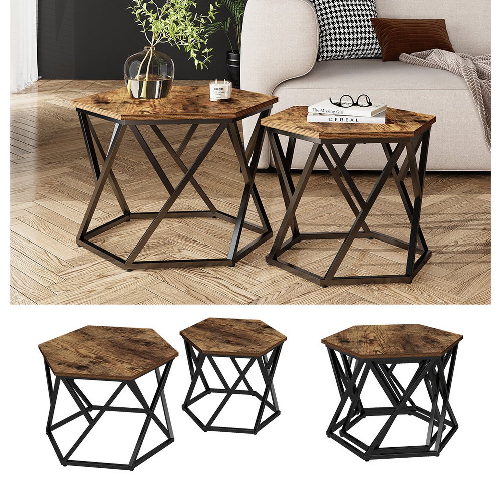 Vicco Couchtisch Fyrk, Eiche rustikal, 57 x 57 cm 2er-Set (2-St) – Bild 3 von 5