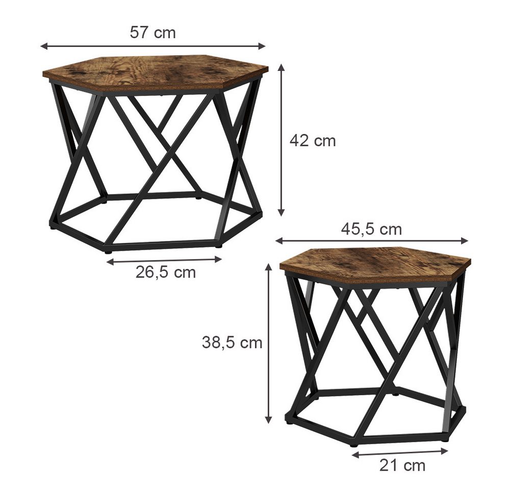 Vicco Couchtisch Fyrk, Eiche rustikal, 57 x 57 cm 2er-Set (2-St) – Bild 4 von 5