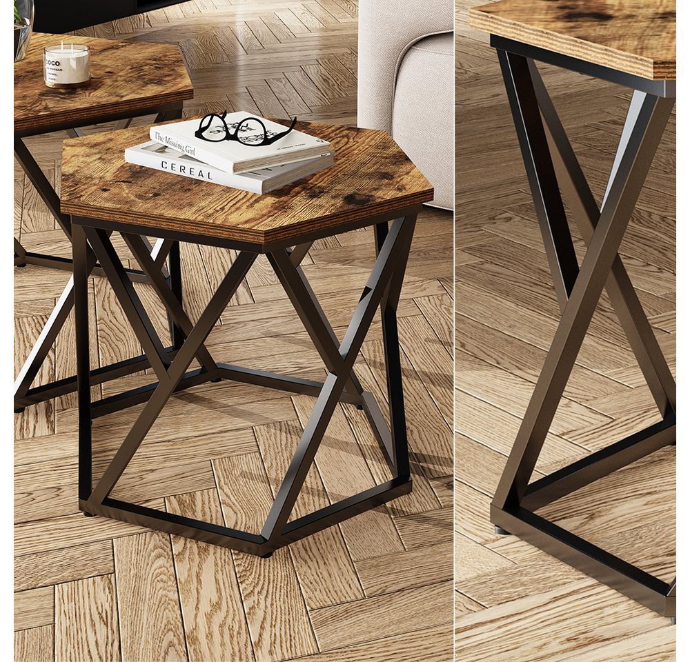 Vicco Couchtisch Fyrk, Eiche rustikal, 57 x 57 cm 2er-Set (2-St) – Bild 5 von 5