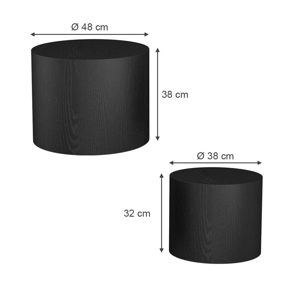 Vicco Couchtisch Giva, Schwarz, 48 x 48 cm (2-St) – Bild 4 von 5
