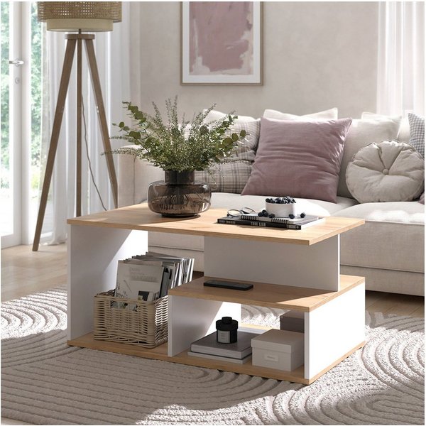 Vicco Couchtisch Hasso, Goldkraft Eiche/Weiß, 90 x 49.4 cm (1-St)