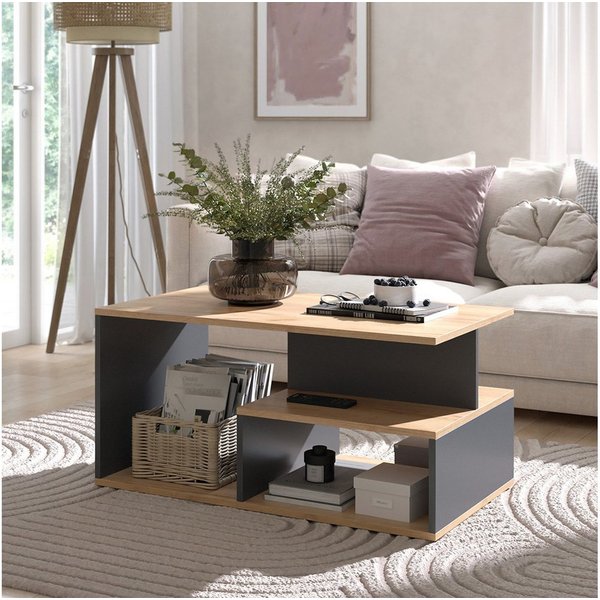 Vicco Couchtisch Hasso, Goldkraft Eiche/Anthrazit, 90 x 49.4 cm (1-St)