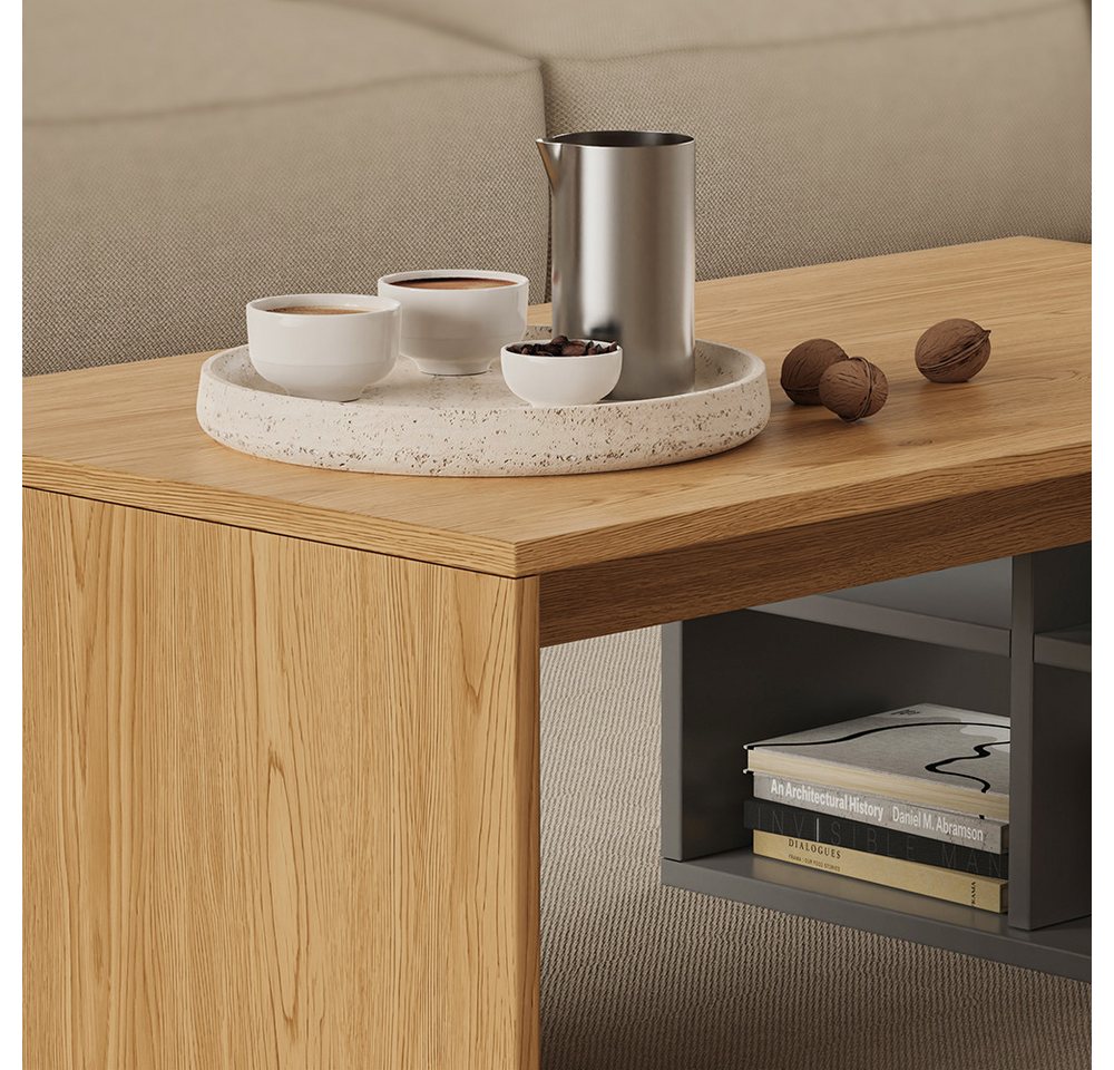 Vicco Couchtisch Kivo, Anthrazit/Eiche/Eiche, 90 x 50 cm mit 4 offenen Fächern (1-St) – Bild 4 von 5