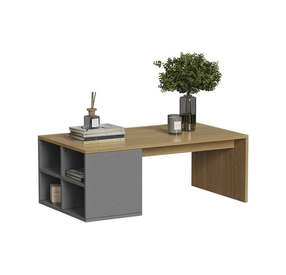 Vicco Couchtisch Kivo, Anthrazit/Eiche/Eiche, 90 x 50 cm mit 4 offenen Fächern (1-St) – Bild 5 von 5