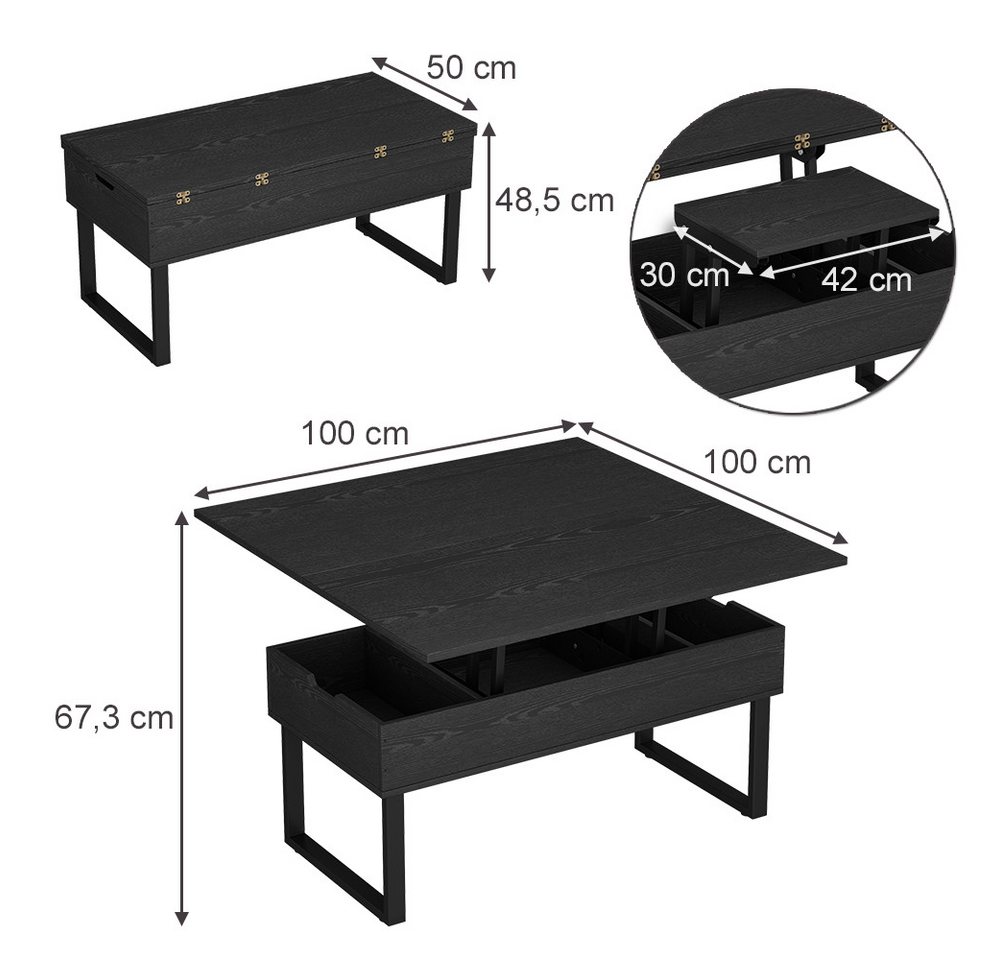 Vicco Couchtisch Lifty, Schwarz, 100 x 50 cm mit Liftfunktion (1-St) – Bild 3 von 5