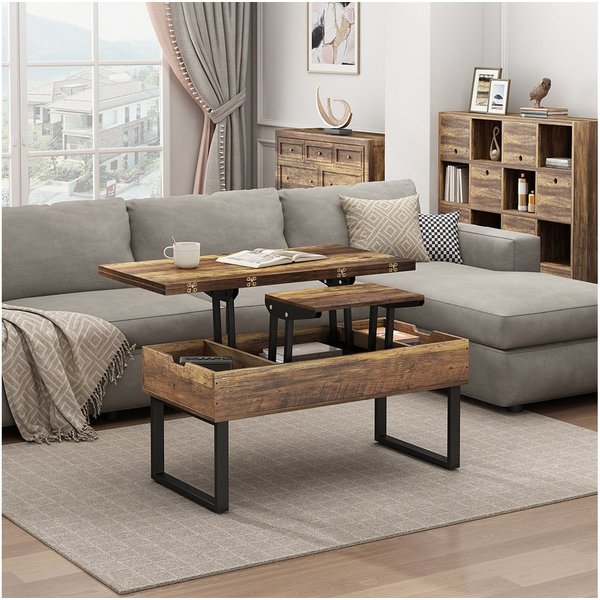 Vicco Couchtisch Lifty, Eiche rustikal, 100 x 50 cm mit Liftfunktion (1-St)