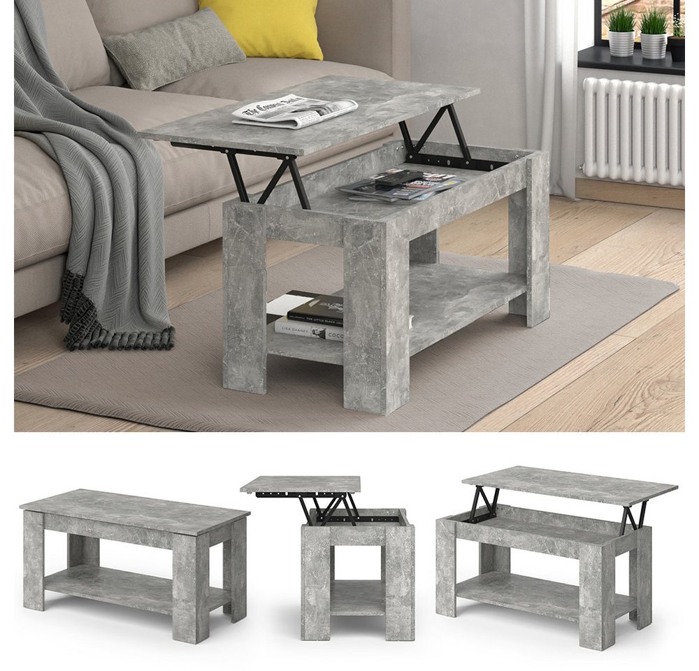 Vicco Couchtisch Lorenz, Beton, 100 x 50 cm mit Liftfunktion (1-St), Kippbar – Bild 3 von 5