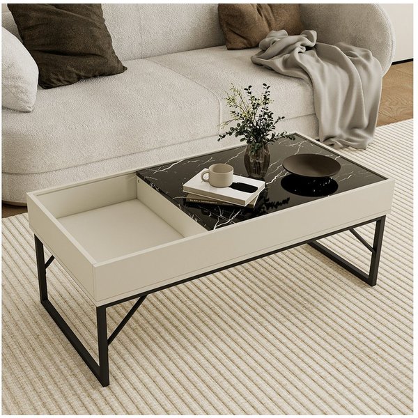 Vicco Couchtisch Lunero, Creme-Weiß/Marmor, 105 x 50 cm (1-St)