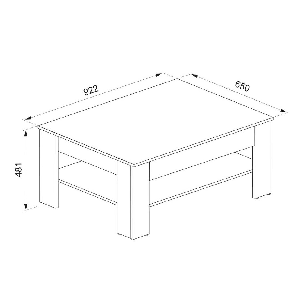 Vicco Couchtisch Milan, Weiß/Goldkraft Eiche, 92.2 x 65 cm (1-St) – Bild 4 von 5