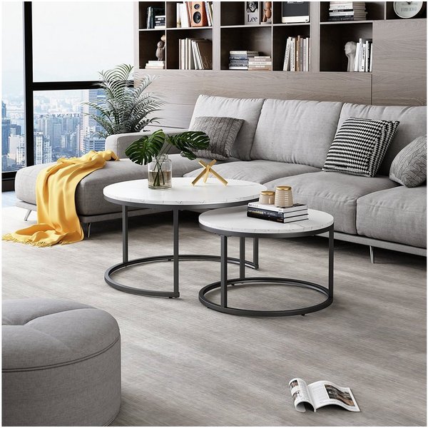 Vicco Couchtisch Montreal, Marmor Weiß, 77 x 40 cm 2 Teile (2-St)