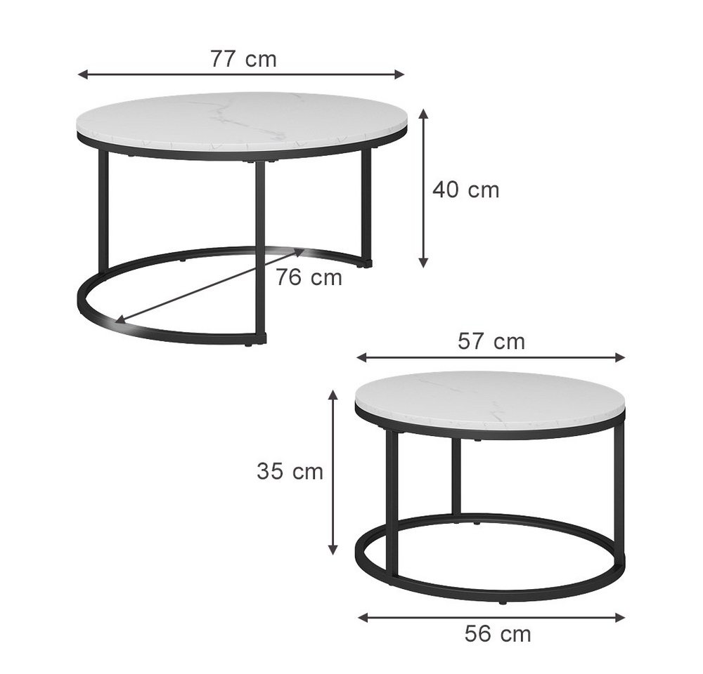 Vicco Couchtisch Montreal, Marmor Weiß, 77 x 40 cm 2 Teile (2-St) – Bild 4 von 5