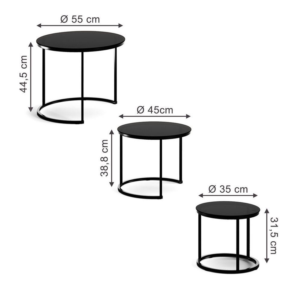 Vicco Couchtisch Montreal, Glas, 55 x 55 cm 3 Teile (3-St) – Bild 3 von 5