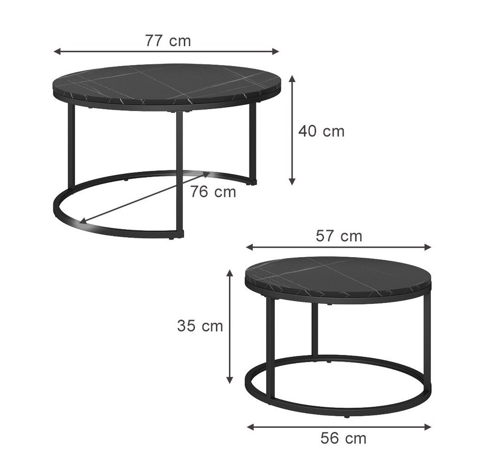 Vicco Couchtisch Montreal, Schwarz/Schwarzer Marmor, 77 x 40 cm 2 Teile (2-St) – Bild 4 von 5