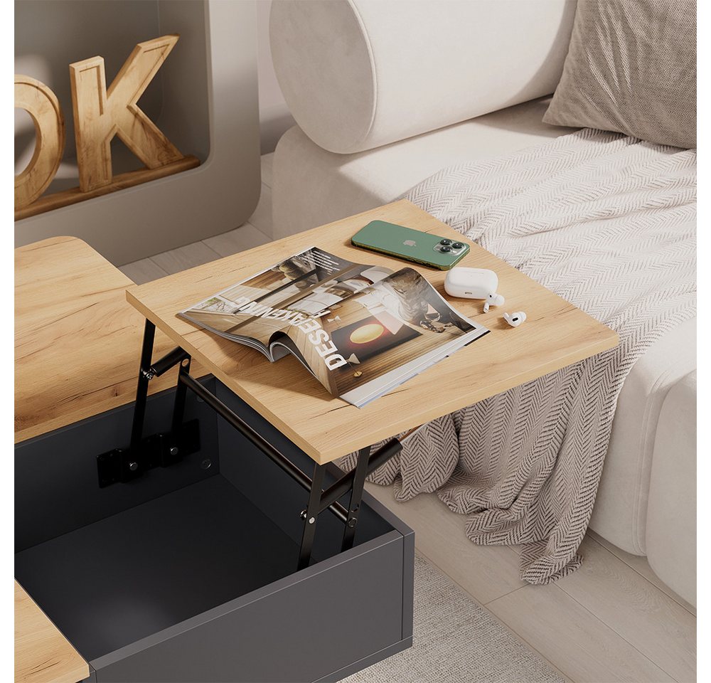 Vicco Couchtisch Movira, Anthrazit/Goldkraft Eiche, 80 x 45 cm mit Staufächern (1-St) – Bild 4 von 5
