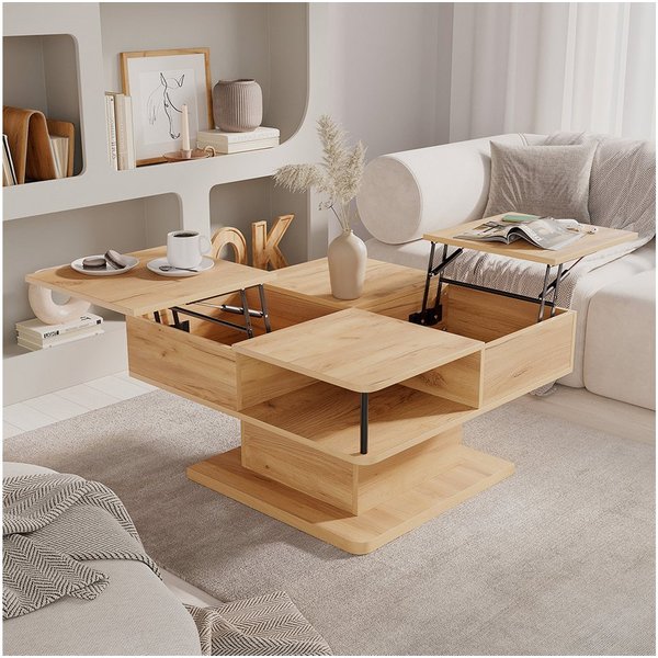 Vicco Couchtisch Movira, Goldkraft Eiche, 80 x 45 cm mit Staufächern (1-St)