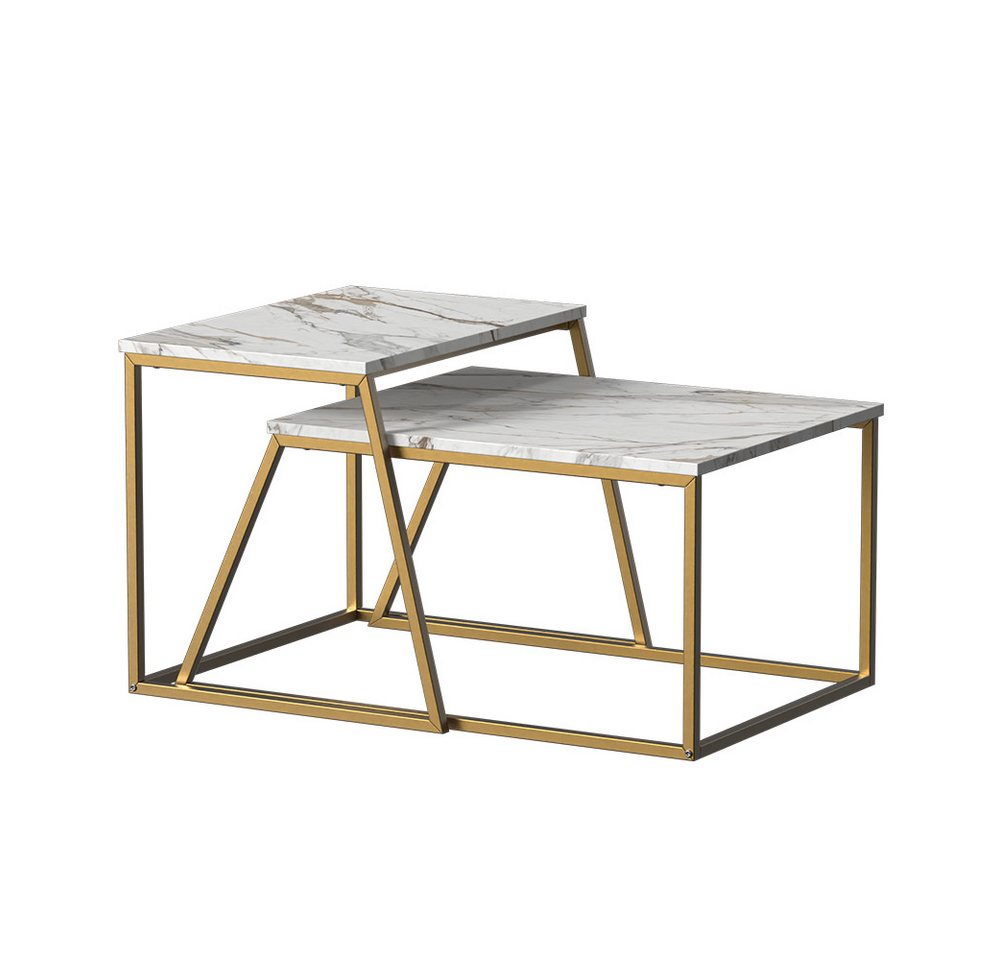 Vicco Couchtisch Myra, Marmor-Weiß/Gold/Marmor, 60 x 50 cm 2 Teile (2-St) – Bild 2 von 5