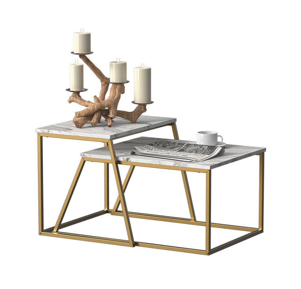 Vicco Couchtisch Myra, Marmor-Weiß/Gold/Marmor, 60 x 50 cm 2 Teile (2-St) – Bild 5 von 5