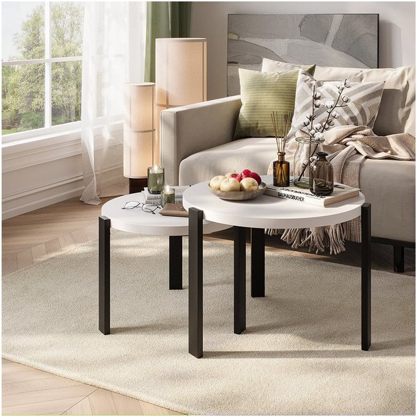 Vicco Couchtisch Norin, Weiß/Schwarz, 60 x 60 cm (2-St)