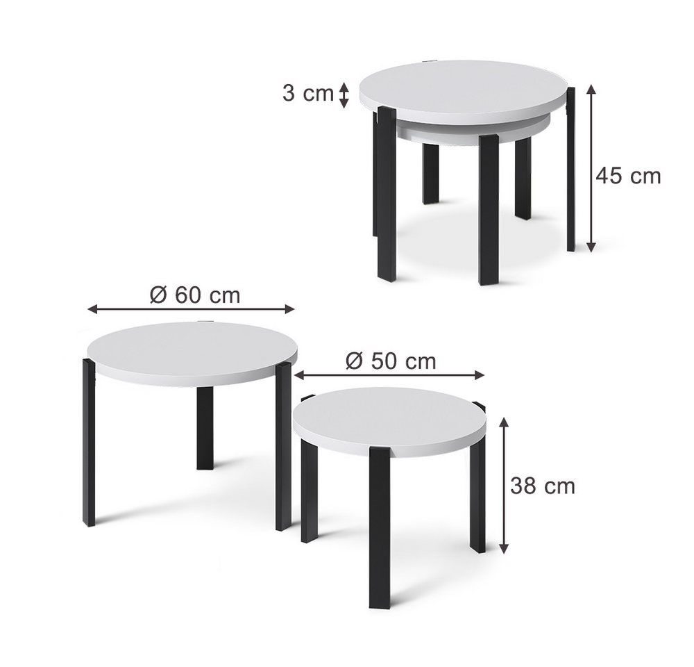 Vicco Couchtisch Norin, Weiß/Schwarz, 60 x 60 cm (2-St) – Bild 3 von 5
