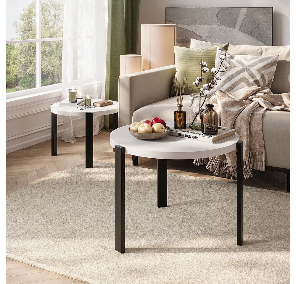 Vicco Couchtisch Norin, Weiß/Schwarz, 60 x 60 cm (2-St) – Bild 5 von 5