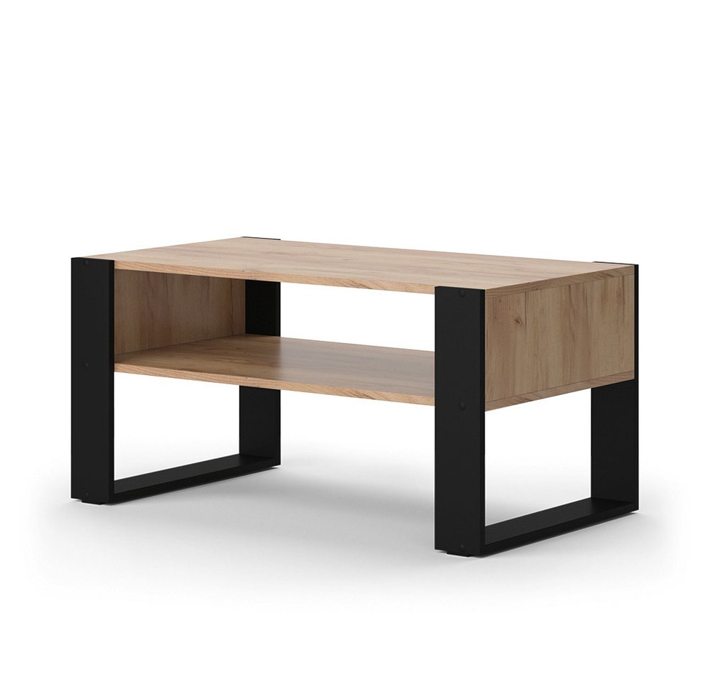 Vicco Couchtisch Olli, Goldkraft Eiche/Schwarz, 92 x 52,4 cm mit Ablage (1-St) – Bild 2 von 5