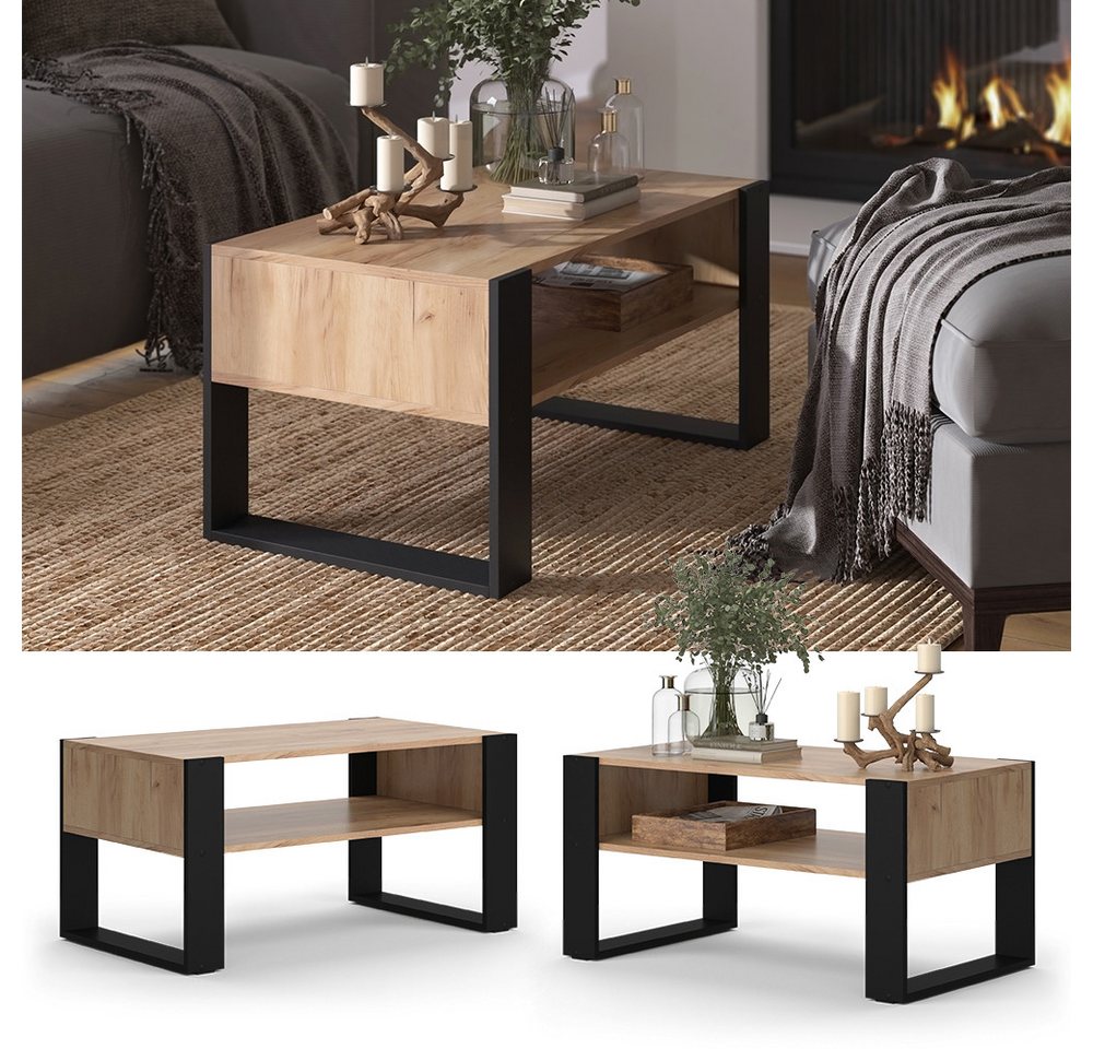 Vicco Couchtisch Olli, Goldkraft Eiche/Schwarz, 92 x 52,4 cm mit Ablage (1-St) – Bild 3 von 5