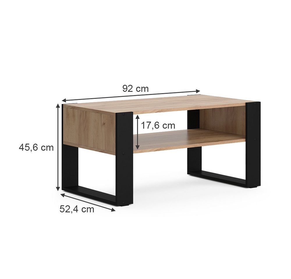 Vicco Couchtisch Olli, Goldkraft Eiche/Schwarz, 92 x 52,4 cm mit Ablage (1-St) – Bild 4 von 5