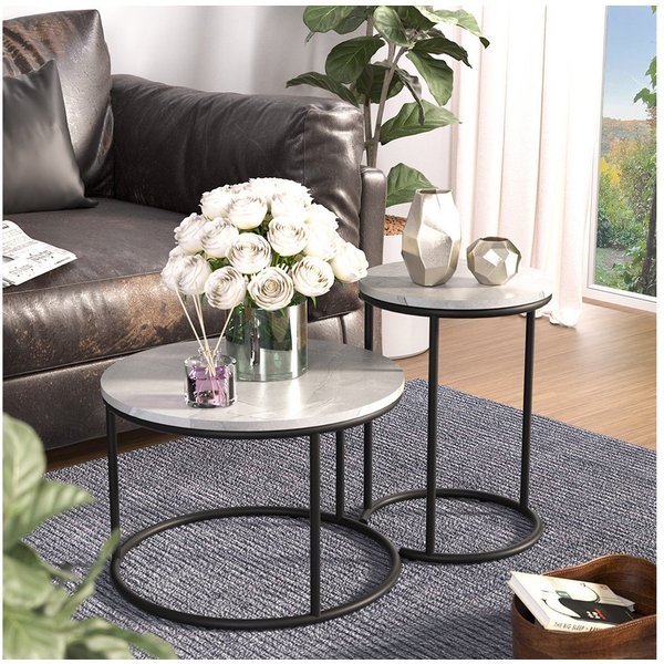 Vicco Couchtisch Ottawa, Marmor Weiß, 55 x 55 cm 2 Teile (2-St)