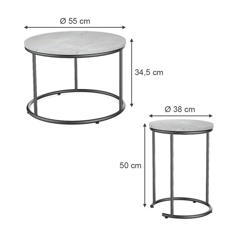 Vicco Couchtisch Ottawa, Marmor Weiß, 55 x 55 cm 2 Teile (2-St) – Bild 4 von 5