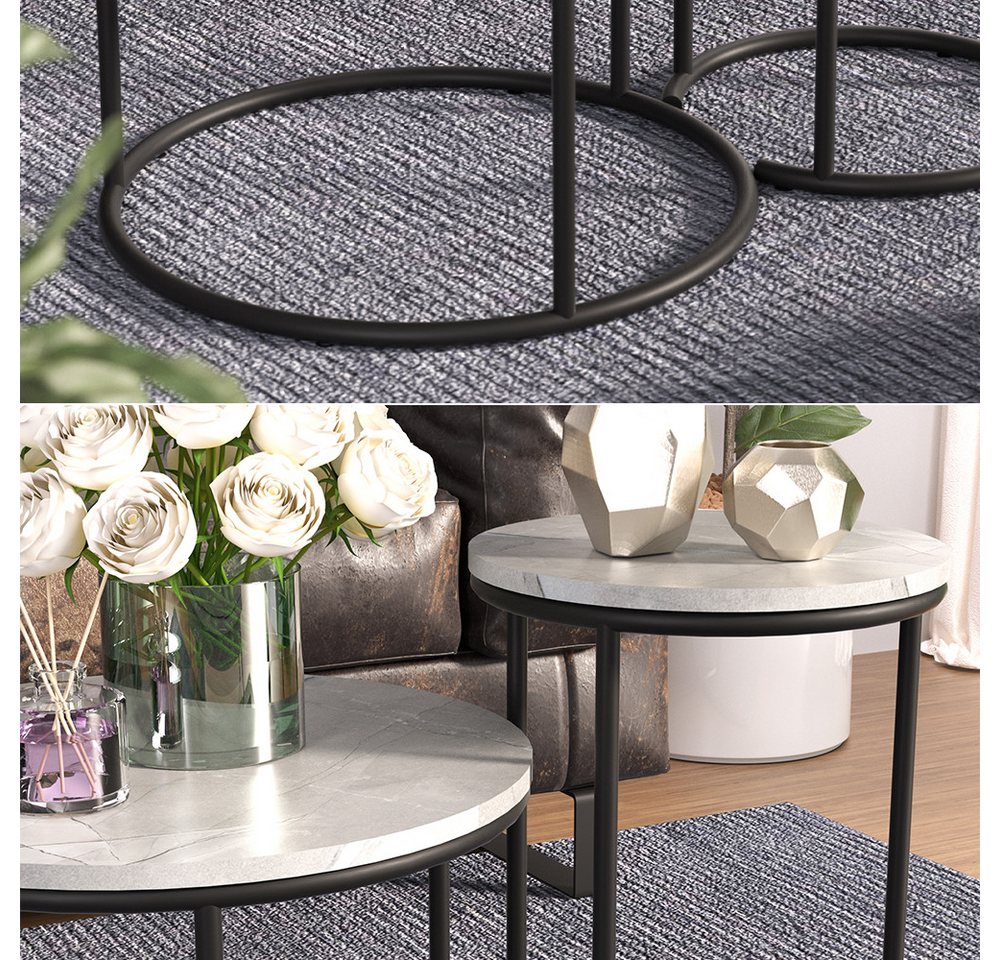 Vicco Couchtisch Ottawa, Marmor Weiß, 55 x 55 cm 2 Teile (2-St) – Bild 5 von 5