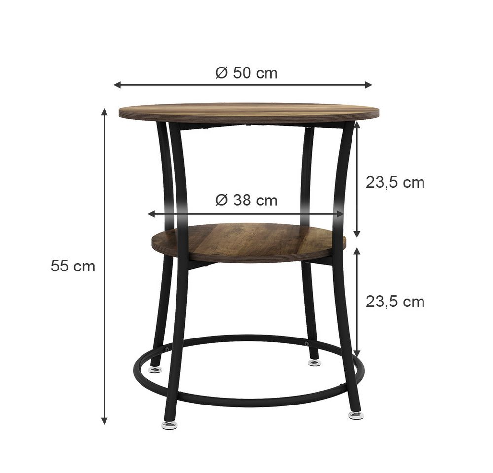 Vicco Couchtisch Quebec, Eiche rustikal, 50 x 50 cm mit Ablage (1-St) – Bild 4 von 5