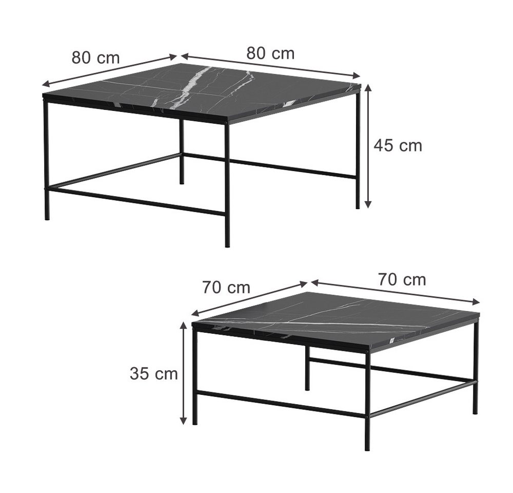 Vicco Couchtisch Ramio, Schwarz/Schwarz, 80 x 80 cm 2 Teile (2-St) – Bild 3 von 5