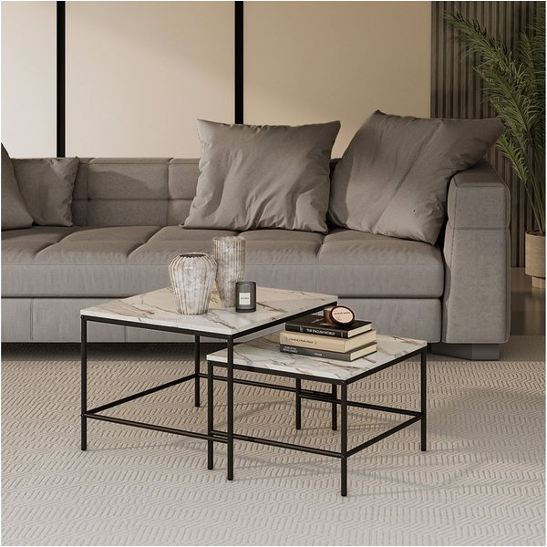 Vicco Couchtisch Ramio, Weiß/Schwarz, 60 x 60 cm 2 Teile (2-St)