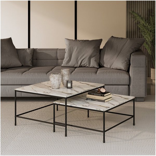 Vicco Couchtisch Ramio, Weiß/Schwarz, 80 x 80 cm 2 Teile (2-St)