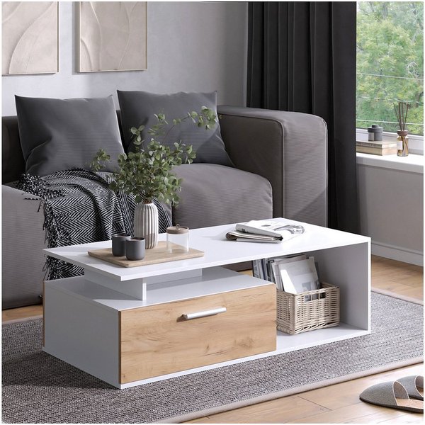 Vicco Couchtisch Roland, Weiß/Goldkraft Eiche, 118 x 59 cm (1-St)