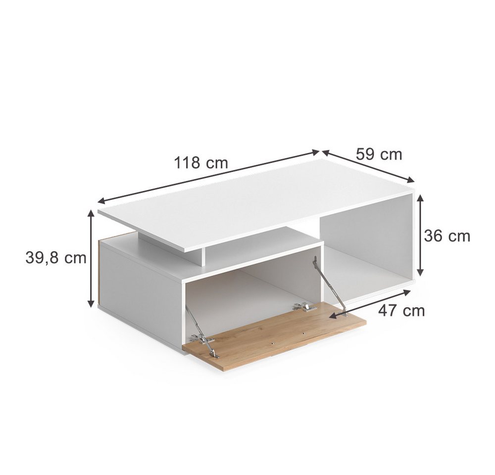 Vicco Couchtisch Roland, Weiß/Goldkraft Eiche, 118 x 59 cm (1-St) – Bild 3 von 5